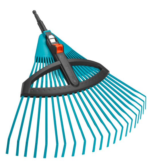 Gardena Combisystem Plastic Adjustable Rake, Leaf Rake with Adjustable Elastic Plastic Tines, Working Width of 35-52 cm, Wobble-free Work, only rake handle not included (3099-20)