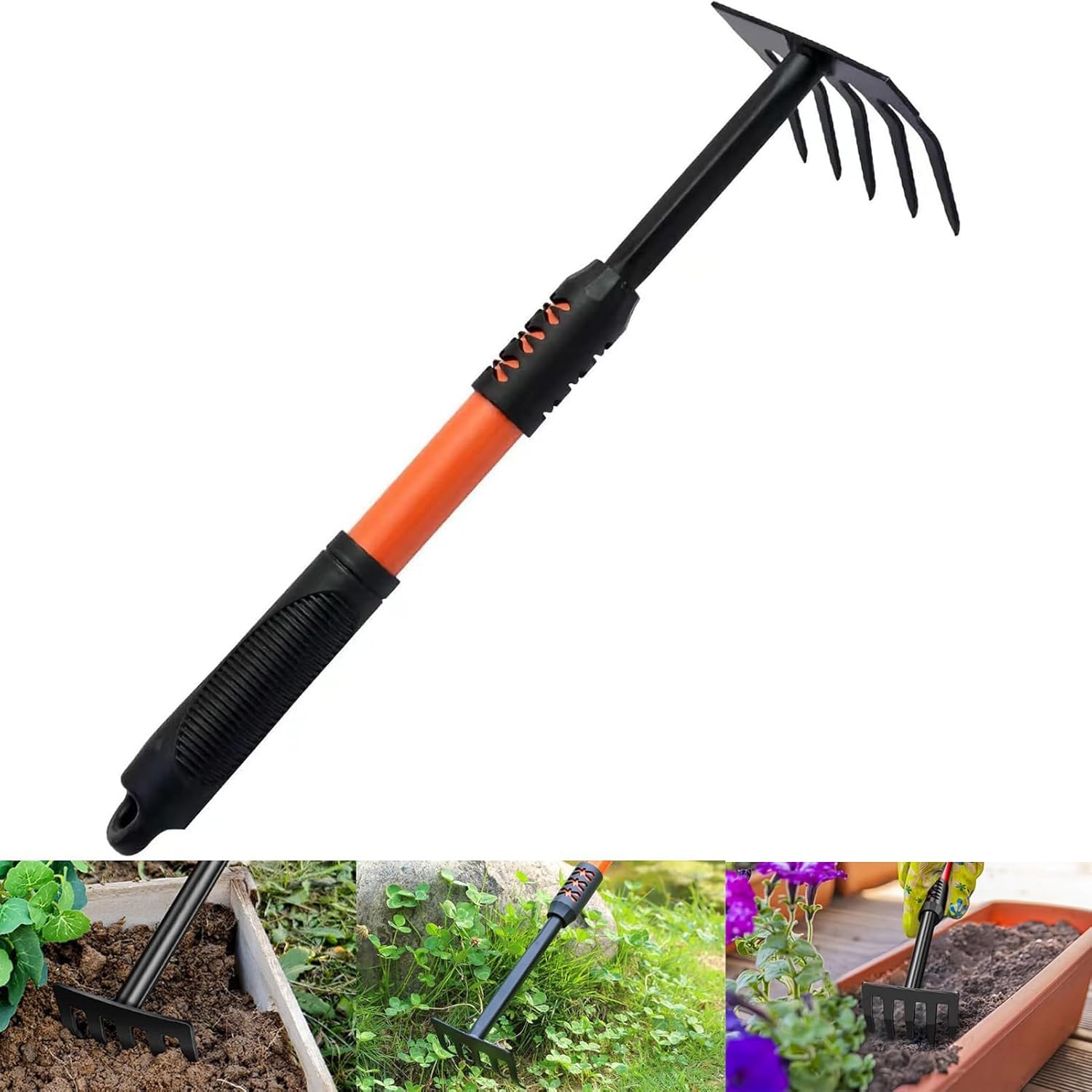 PlushPlumage Hand Garden Rake,Rake for Gardening,Soil Rake,Heavy Duty ...