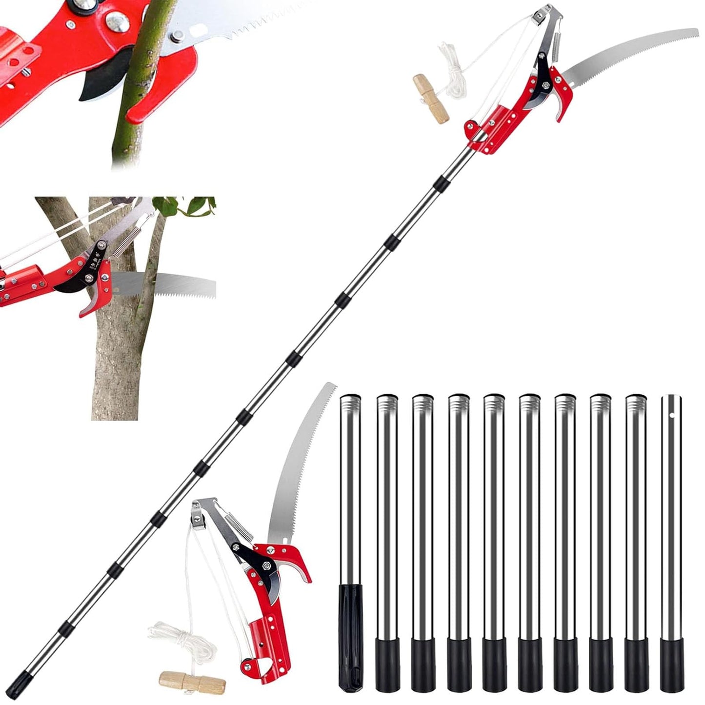 Caossuixin 2 in 1 Telescopic Tree Loppers Long Reach, 2.7ft-13ft Long Reach Tree Pruner with Extendable Handle, Branch Cutters Pole Saw loppers for Yard Garden Patios Trees Branches Cutting