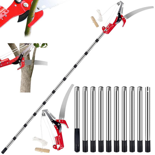 Caossuixin 2 in 1 Telescopic Tree Loppers Long Reach, 2.7ft-13ft Long Reach Tree Pruner with Extendable Handle, Branch Cutters Pole Saw loppers for Yard Garden Patios Trees Branches Cutting