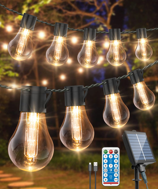 ULIGHTOWN Solar Festoon Lights Outdoor,14M/46FT USB&Solar String Lights with Remote, 30LED Shatterproof Bulbs, IP65 Waterproof for Garden, Gazebo Patio Party Wedding Decor