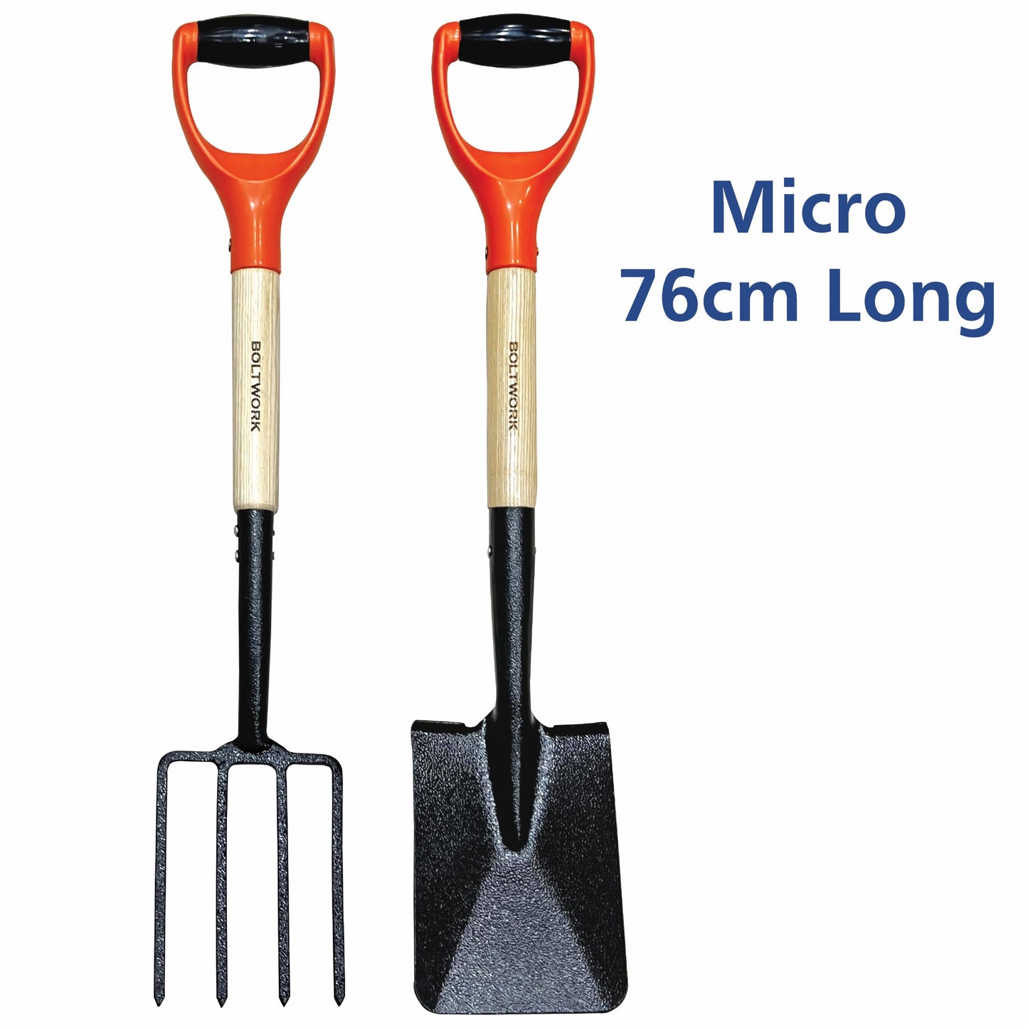 BOLTWORK Shovel & Garden Fork Set Micro 76cm Long For Digging Soil Hardened Fork Heads Blades Wooden Shaft PVC Handle 1% Of Sale Value Will Be Donated To Children’s Hospital