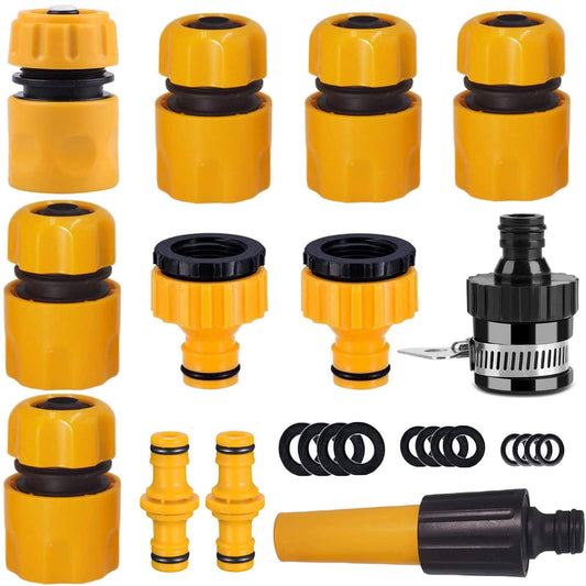 Hose Connector Garden Hose Fitting Set.1Nozzle,5 Hose End Quick Connector,1Hose Waterstop Connector,2 Double Male Snap Connector,2 Hose Tap Connector 1/2 Inch and3/4 Inch Size 2-in-1etc