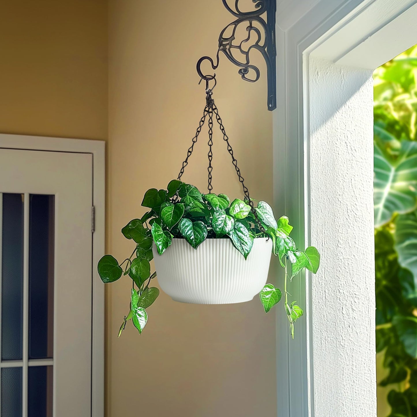 T4U 12 Inch Large Hanging Planters for Outdoor Plants, 2 Pack Self Watering Pots Indoor, Hanging Baskets for Plants,Hanging Flower Pot with Drainage Hole and Plant Hanger, White