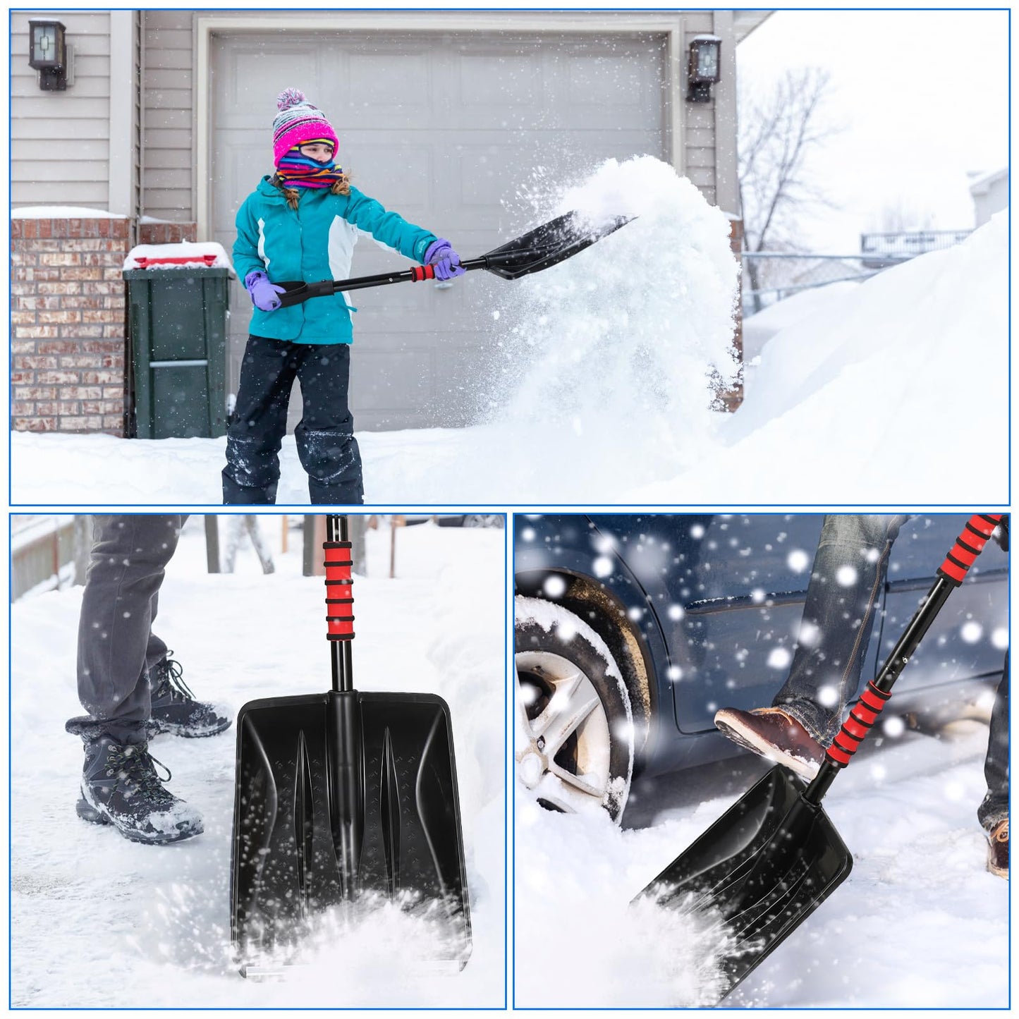 YARNOW 43 Collapsible Shovel with D-Grip Handle, Detachable Four-Piece Construction Snow, Sand, Mud Removal Tool for Car, Camping, Garden, and Other Outdoor Activities