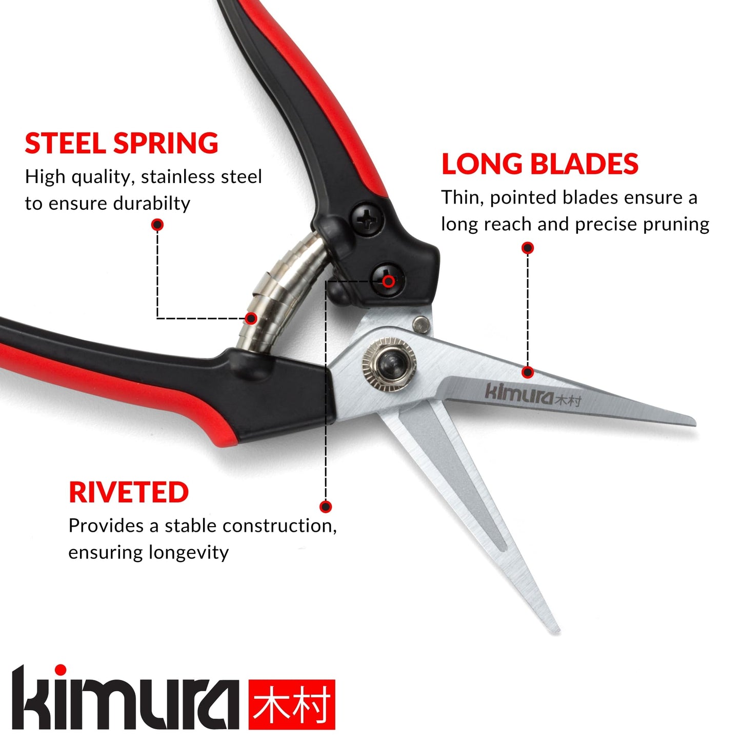 Kimura® 8" Pro Pruning Scissors, Premium Japanese SK5 Hi-Carbon Steel Blades, Non-Slip Vinyl Coated Handles, Lightweight & Ergonomic, Multi-Tasking Pruning Shears, Garden Snips, Precision Clippers