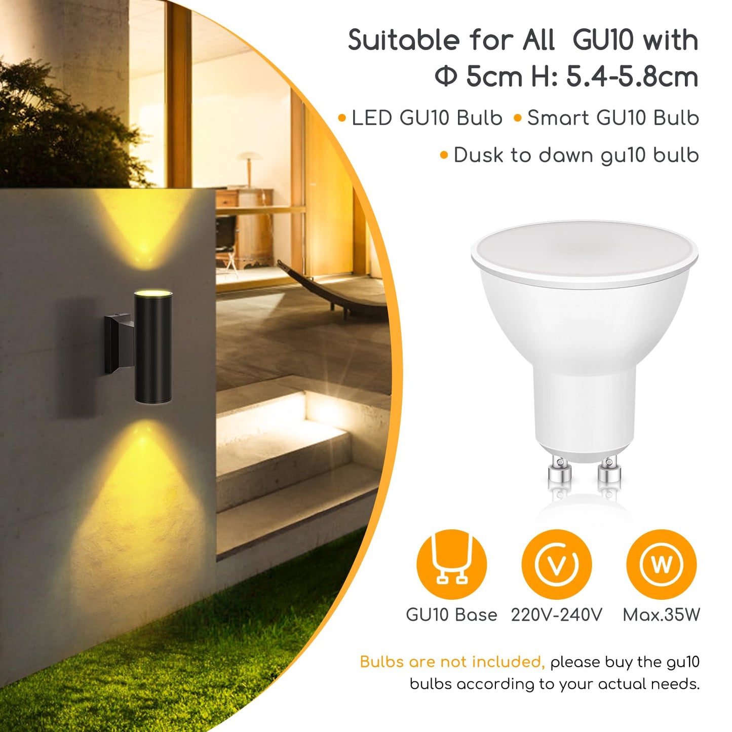 Outdoor Wall Lights Mains Powered, Aigostar Black Up Down Outdoor Lights IP65 Waterproof, Up and Down Outside Lights Max 35W GU10 Porch Light, LED Outdoor Wall Lamp Aluminium Front Door Light 2 Pack