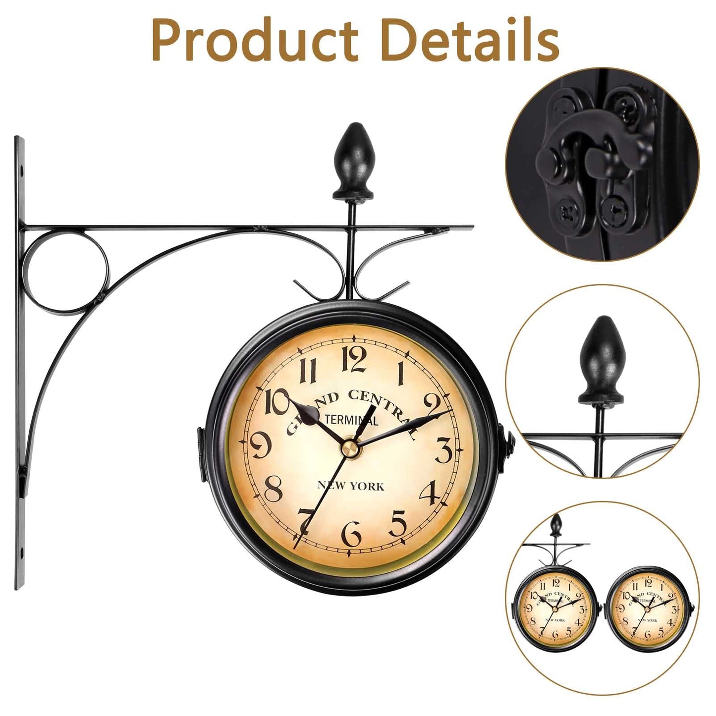 Youyijia Double Sided Wall Clock 4.8 Inches Outdoor Clock Vintage Wall Mounted Garden Clock Weatherproof Fashion Design with Outside Bracket