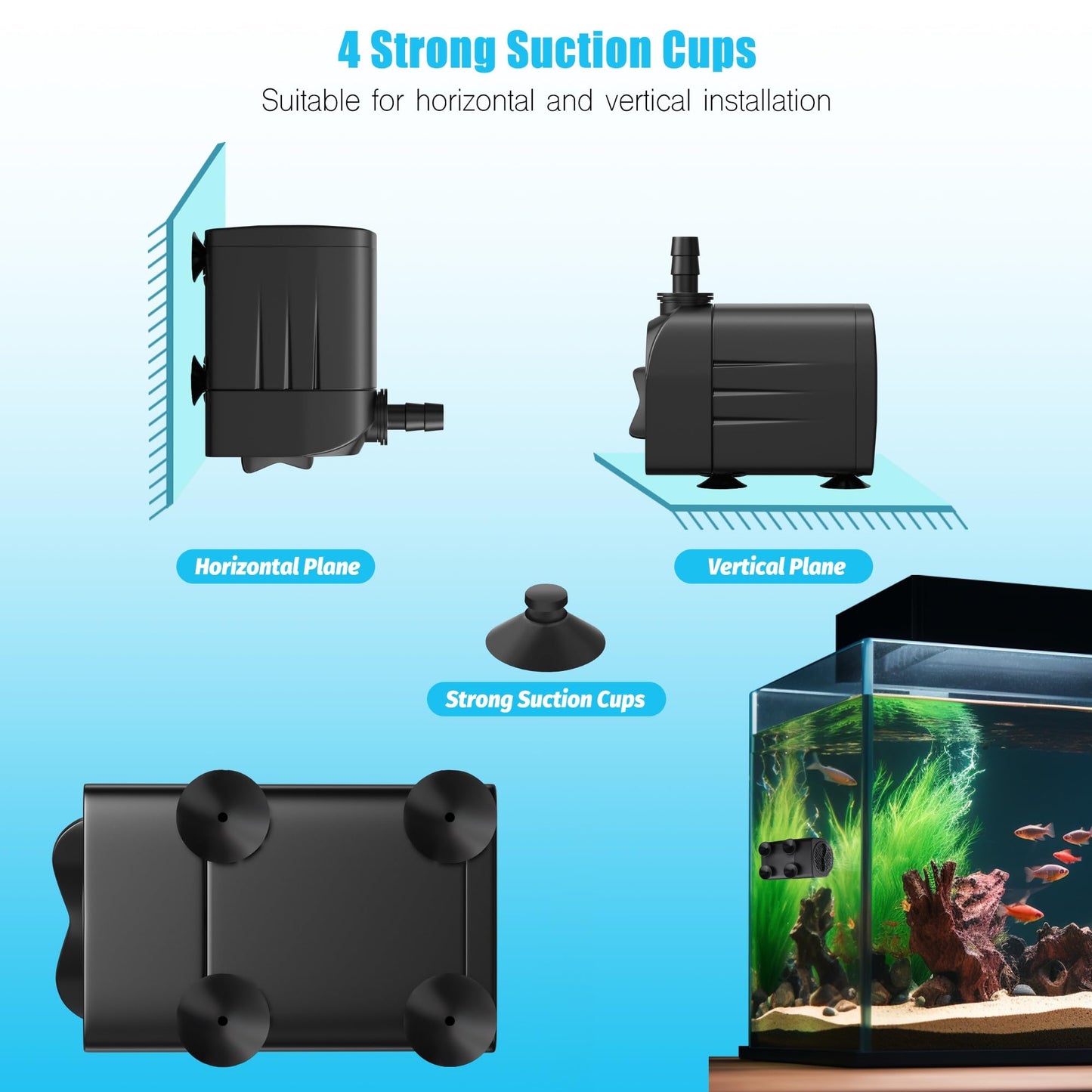 Lnicez Submersible Pump Max 2000L/H 25W, Dry Burning Protection, Ultra Quiet Design, 2.2 m High Lift, Fountain Pump for Hydroponics, Ponds, Aquariums,Garden & More PX-025 (No Light)