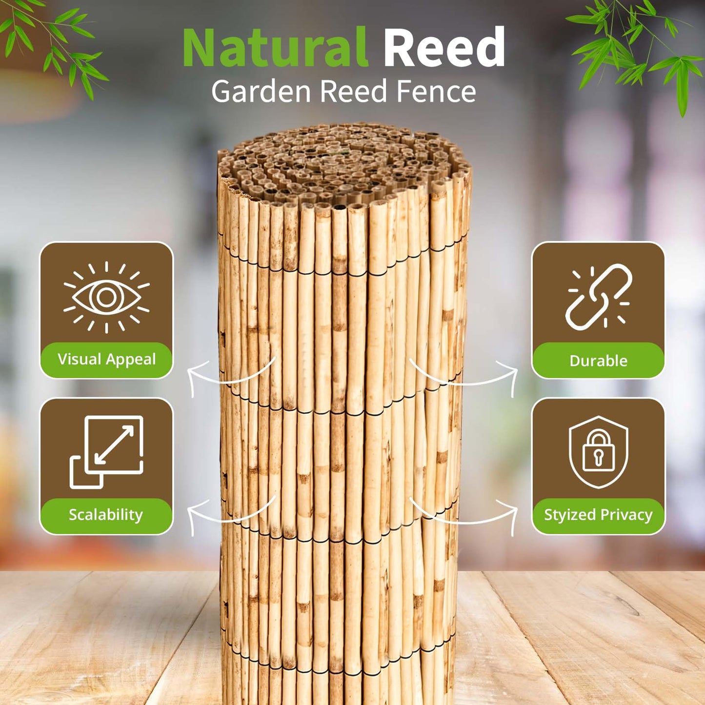 BLADO Reed Fence 1m x 3m - Natural Bamboo Privacy Screen, 8-10mm Thick Garden and Balcony Screening for Outdoor Wind and Sun Protection, Natural Roll Privacy Border Fence Panels for Outdoor Space