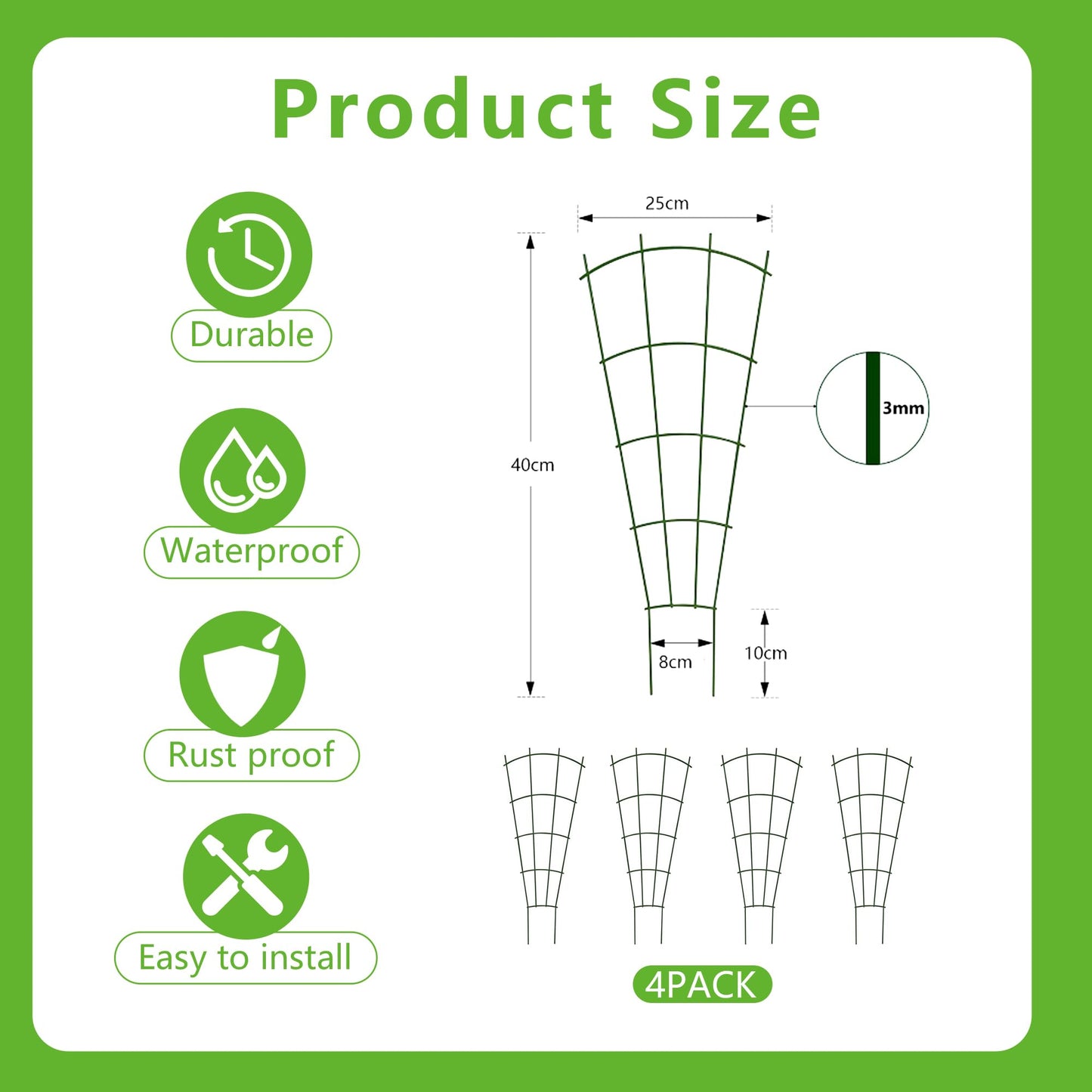 4 Pack 40cm/16 inch Plant Climbing Garden Trellis: Indoor Plant Trellis for Houseplant Climbing Outdoor Garden Trellis for Climbing Plants Backyard Flowers Vines