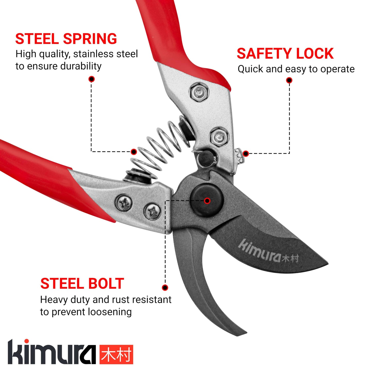 Kimura® 8" Pro Bypass Garden Secateurs, Heavy Duty Premium Japanese SK5 Steel Blades, Non-Slip PVC Coated Handles, Lightweight & Ergonomic, Japanese Bypass Pruning Shears