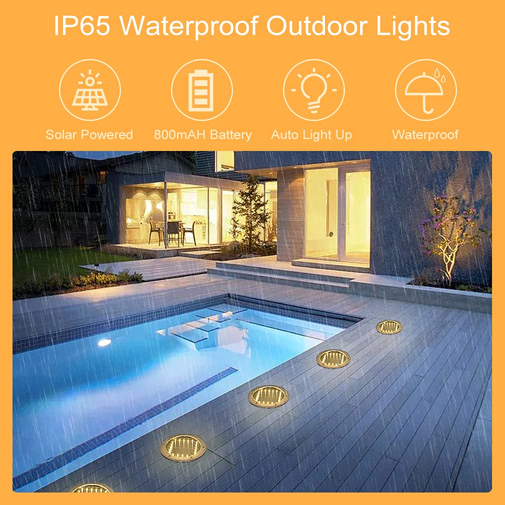 Opard Solar Ground Lights, 8 LED IP65 Waterproof Bright White Solar Decking Lights for Outdoor Garden, Pathway, Patio,Lawn (8 Pack) (Warm White)