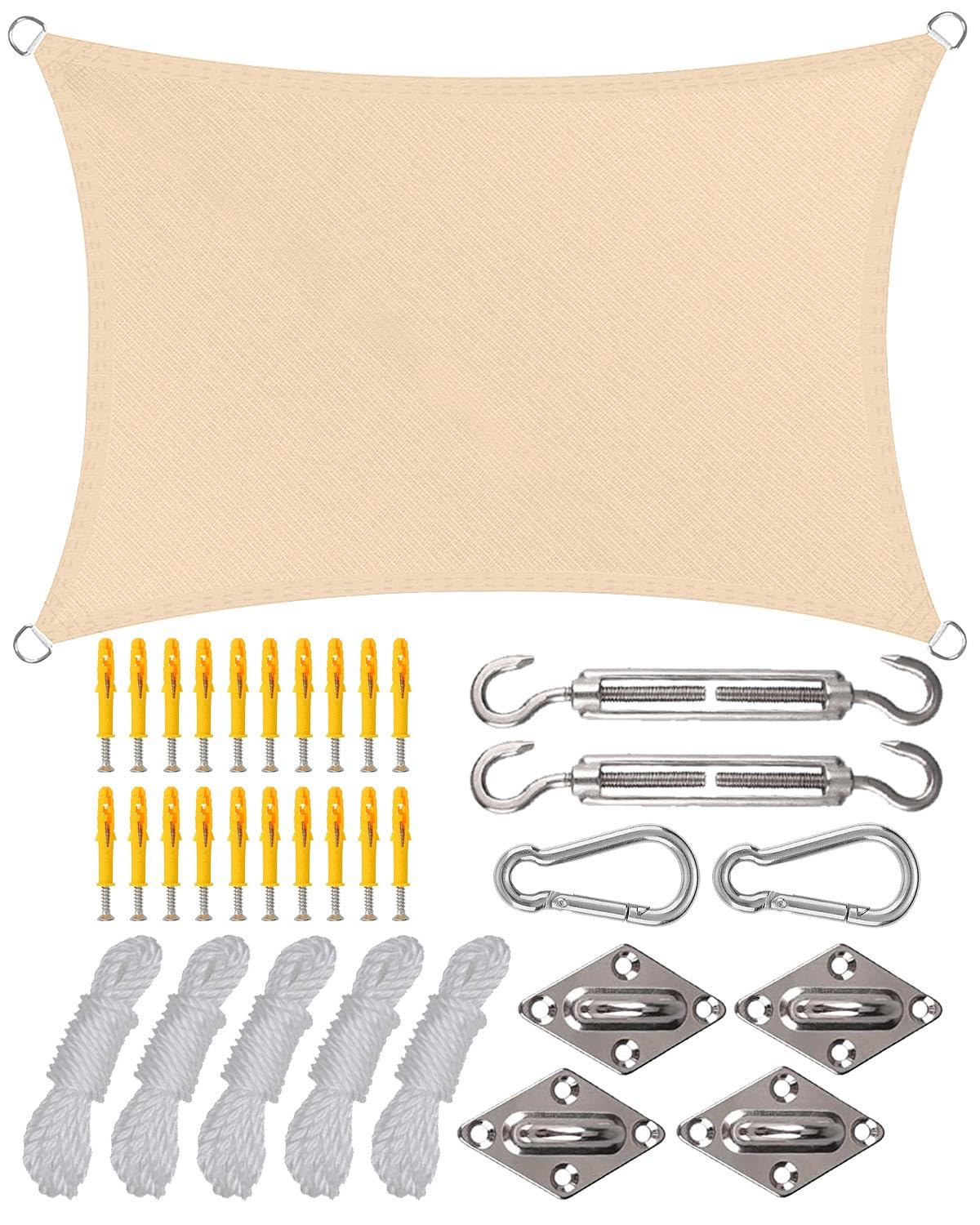 3x4m Premium Sun Shade Sail Rectangle, 420D Waterproof Fabric, 95% UV Block, Includes Free Rope and 304 Stainless Steel Fixing Kit, Perfect for Backyard, Garden, Patio, Yard, and Parties (Yellow)