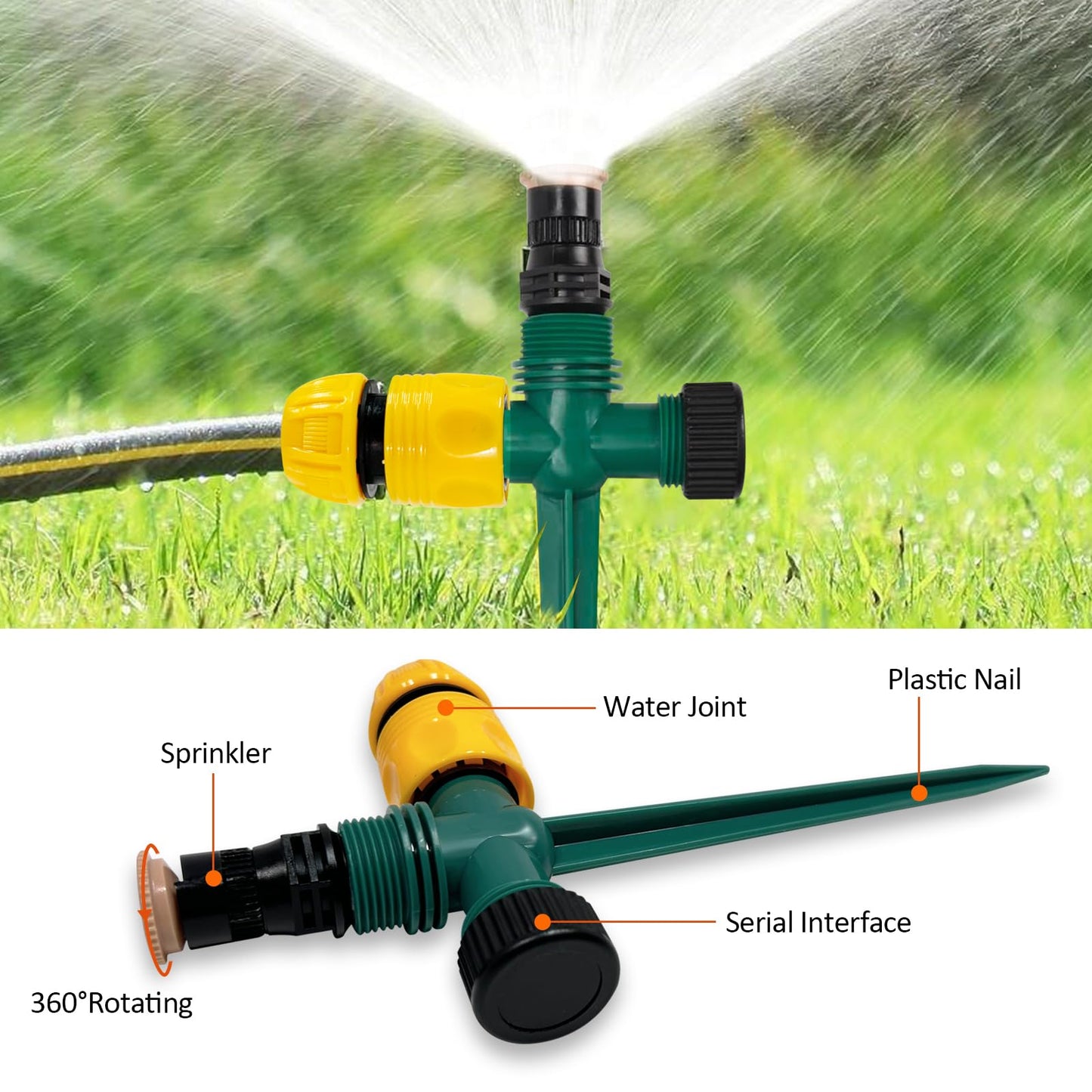 Monsully 4 Pcs Garden Sprinkler, Lawn Sprinklers Water Sprayer 360 Degree Rotating Water Sprinkler Adjustable Lawn Water Sprinkler for Watering Plants Flowers Veggies Grass Lawn Plants
