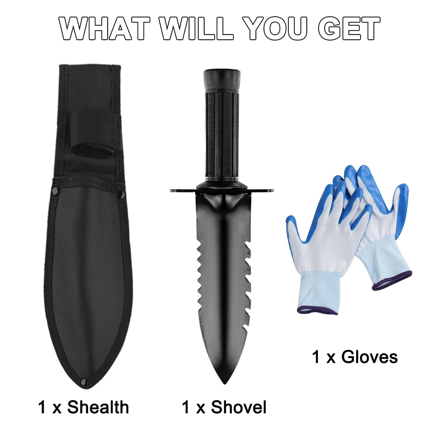 Garden Trowel with Gloves - Heavy Duty Spades for Gardening, Garden Spade for digging, Camping Shovel, Small Mini Hand Shovel, Metal Detecting Spade, Survival Outdoor Digging Tools Accessories