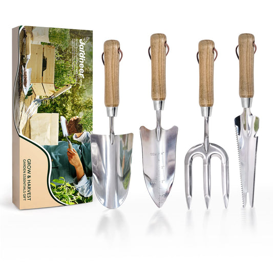Jardineer Garden Tool Set, 4Pcs Gardening Tools Set Stainless Steel, Garden Hand Tools with Weatherproofed Wood Handles, Ideal Gardening Gift Set for Women Men