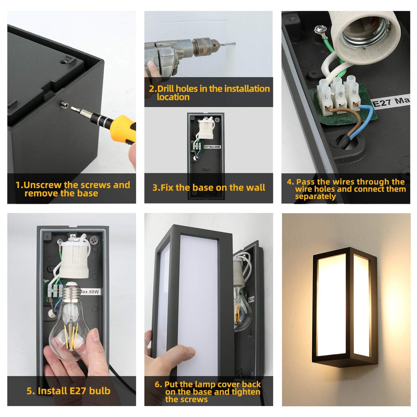 HLFVLITE Outside Wall Light, Max 40W E27 Aluminum Outdoor Wall Lamp Exterior Wall Sconce, IP54 Waterproof, Anthracite Grey