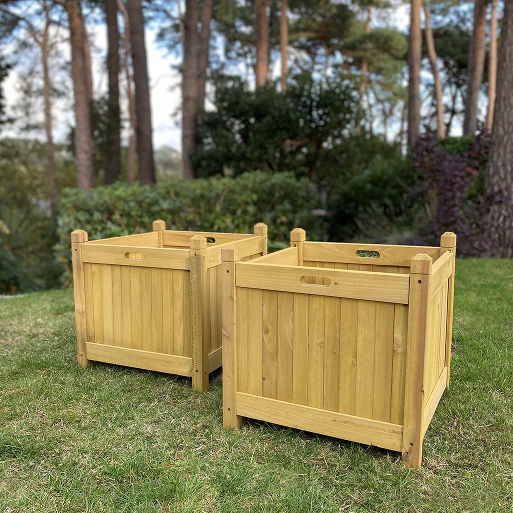 Selections 43cm Square Wood Garden Planter Boxes Tan (Pack of 2)