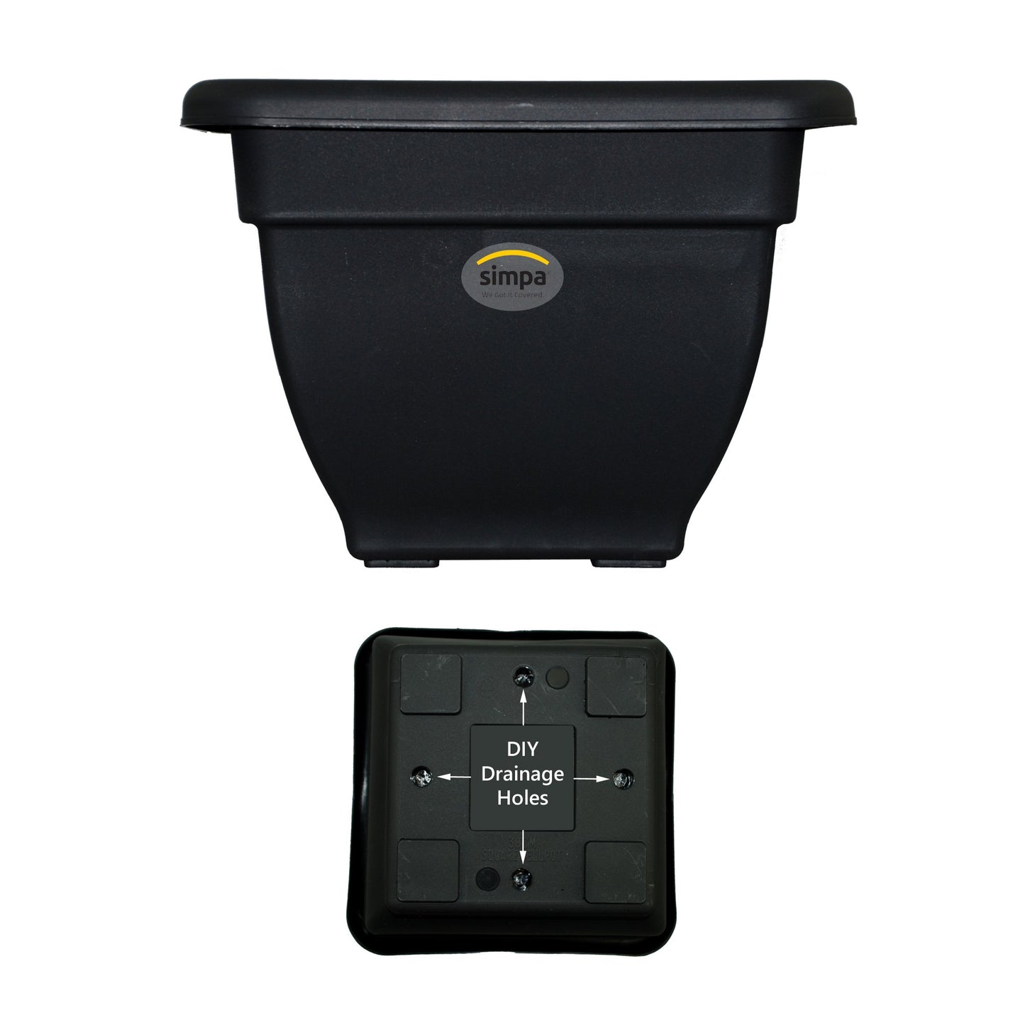 2 x Ebony/Black Square Plastic Garden Planter Indoor & Outdoor Flower / Plant Pot