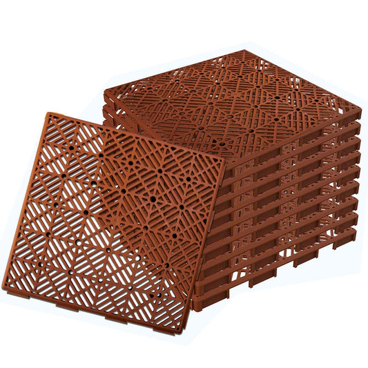 Almineez 10pc Garden Plastic Tiles – Interlocking Non-Slip Lawn Walkway Floor Path Patio Paving Pool – Weatherproof – Decorate Garden Vegetable Plot Or Terrace (Teracotta)