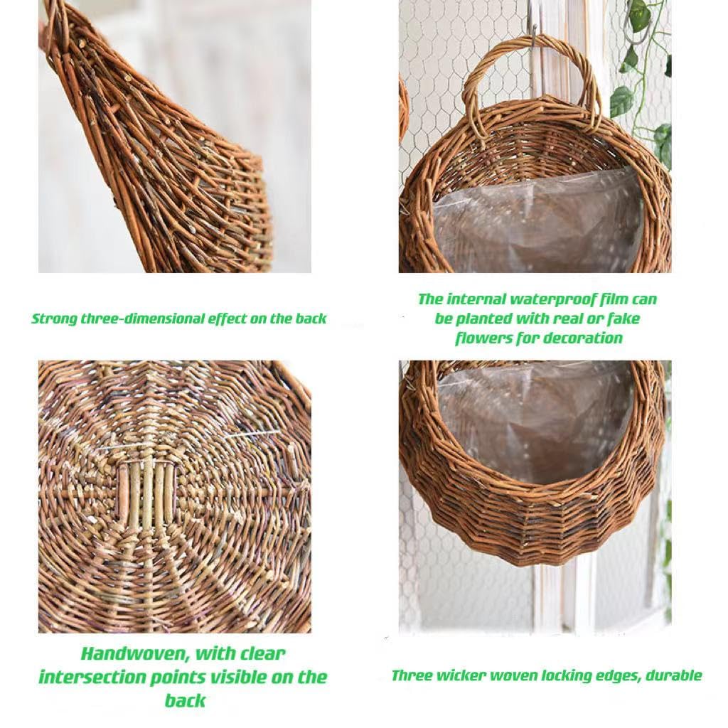 Mgoodoo Hanging Planter Basket with Wicker,Round Hanging Flower Plant Pot Plant Basket for Indoor Outdoor Garden Porch Decoration, 22 * 26CM，1pc