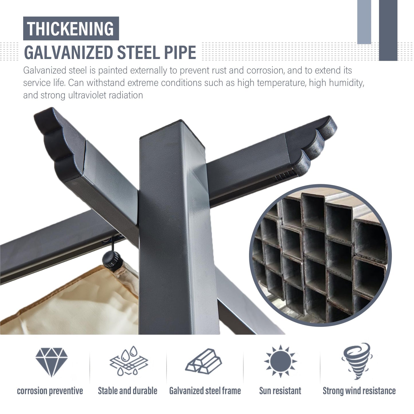 Aweather Metal Garden Pergola with Retractable Canopy, 3m x 4m, Sun Shade Gazebo (Grey)