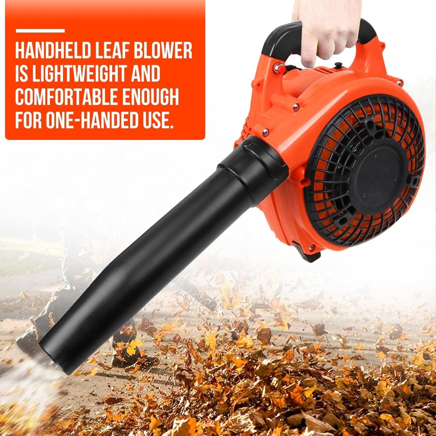 26cc Petrol Leaf Blower, Handheld Leaves Blowing Dust Snow with Adjustable Shoulder Strap for Patio Cleaning, Lawn Care, Leaves Garden Orange