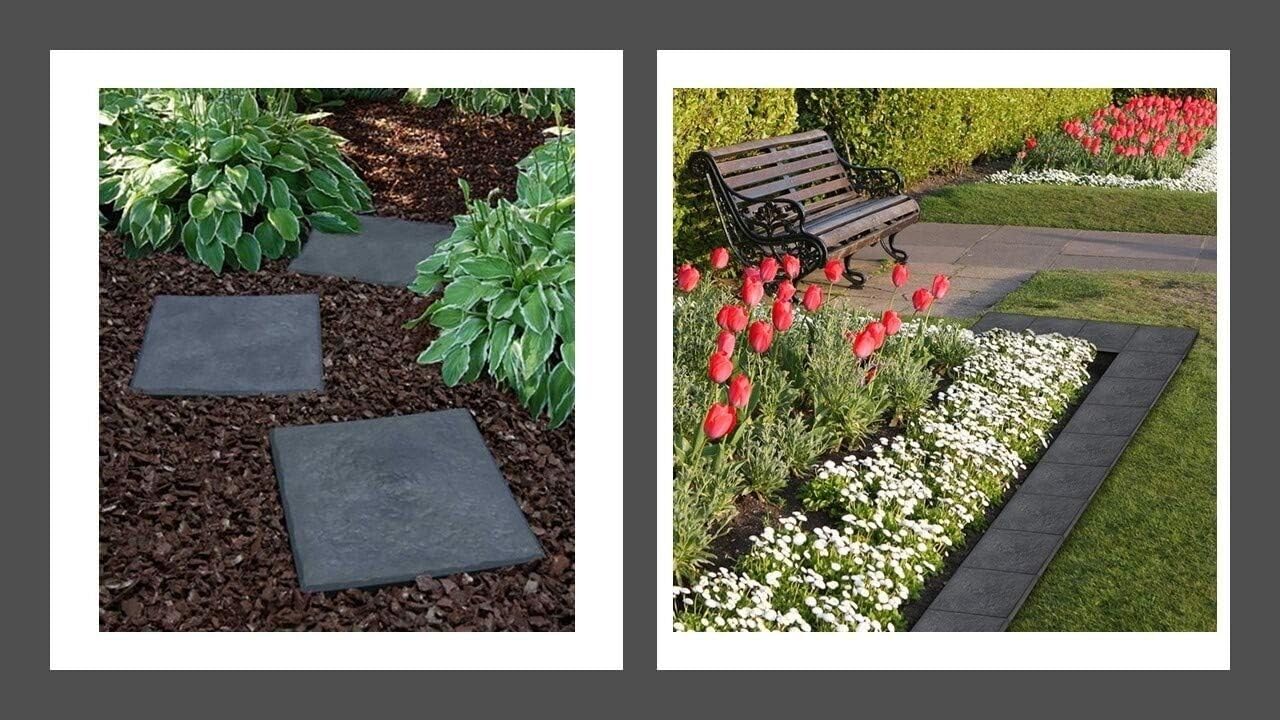 Black Marble Effect 30x30x2.5cm Square Stomp Stone – Pack of 10 Slates - Garden Path/Walkway Tiles– Easy Install - Hard Wearing (10)