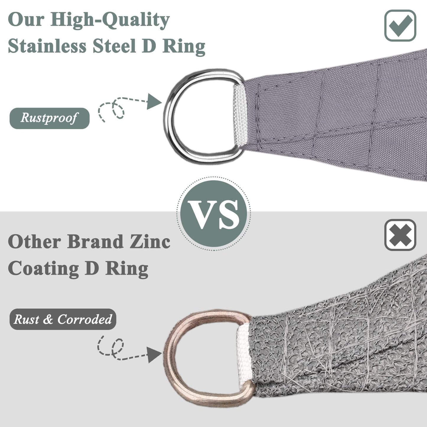 Teynewer Sun Shade Sail Square 3x3m Waterproof Shade Sail for Outdoor Garden Patio Party 98% UV Block Sunscreen Awning Canopy Sunsail with Free Rope, Light Grey