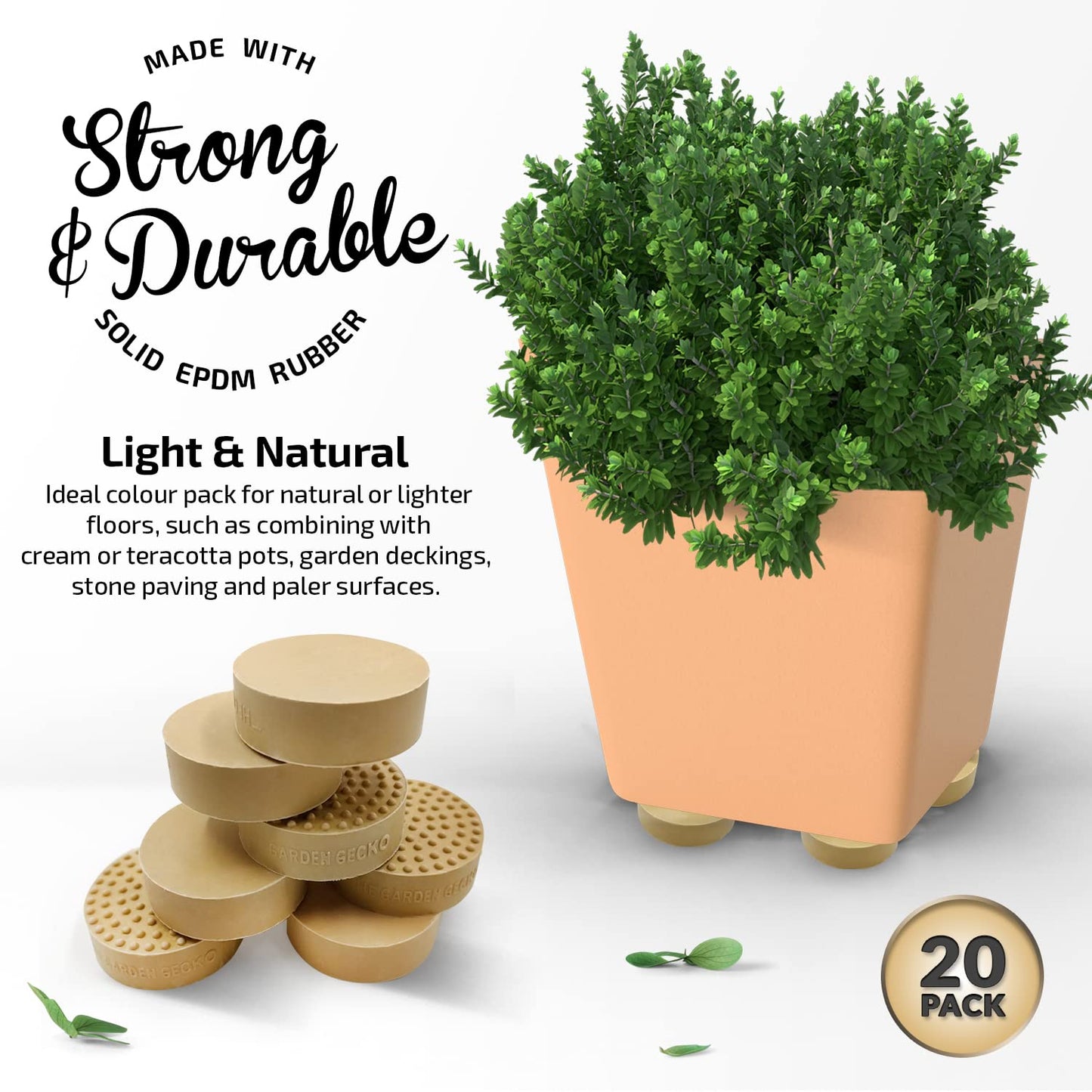 The Garden Gecko UK Invisible Pot feet for outdoor plant pots and flowers solid rubber pot risers with enhanced non-slip surface grip | 20 PACK | HAZELNUT TERRACOTTA