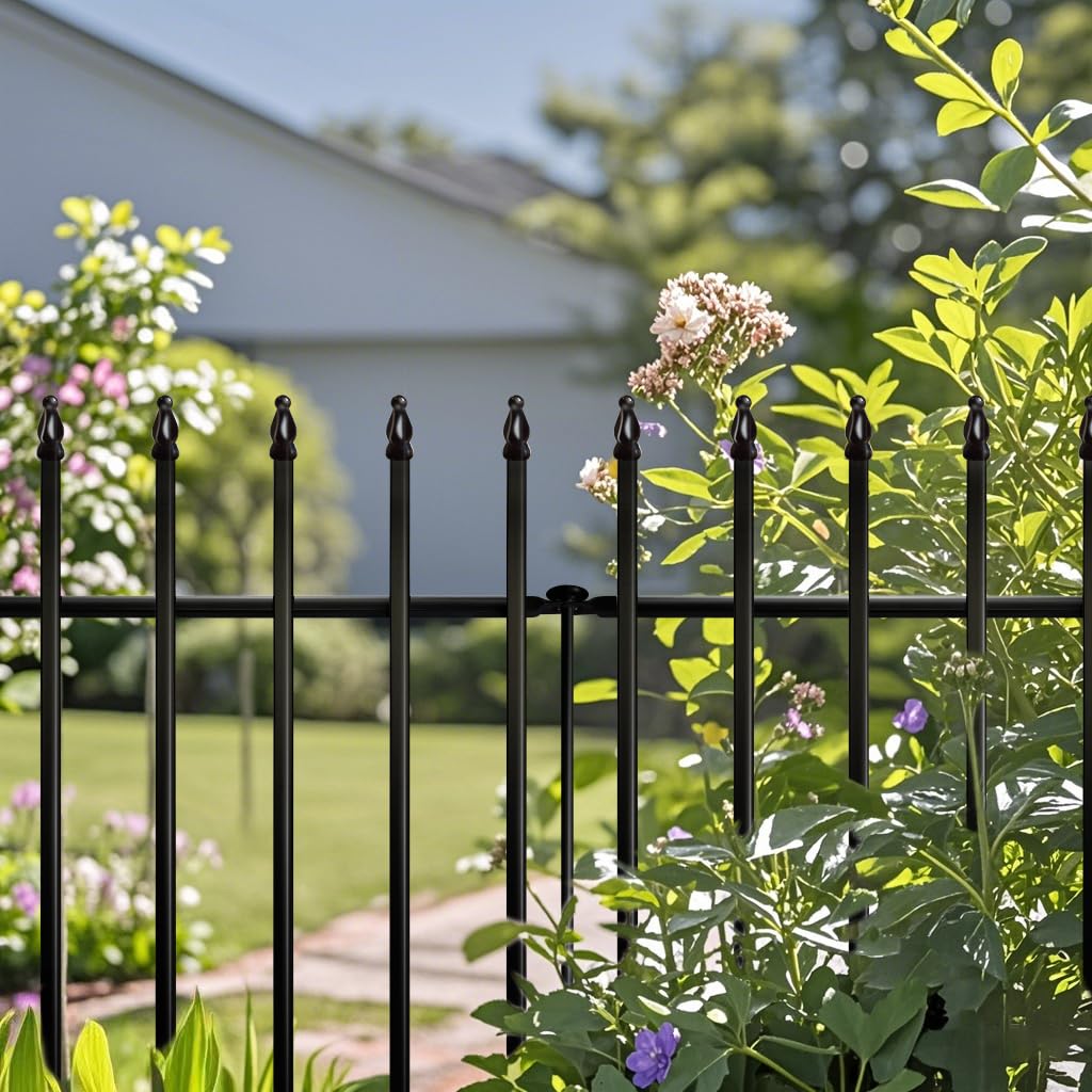 Thealyn Metal Garden Fence Decorative Fence 91cm High x 70cm Wide (5 Panels, Total Length 3.5m) No Dig Fence Border Fence Dog Fence Landscape Fencing for Flower Bed, Yard, Animal Barrier, Black