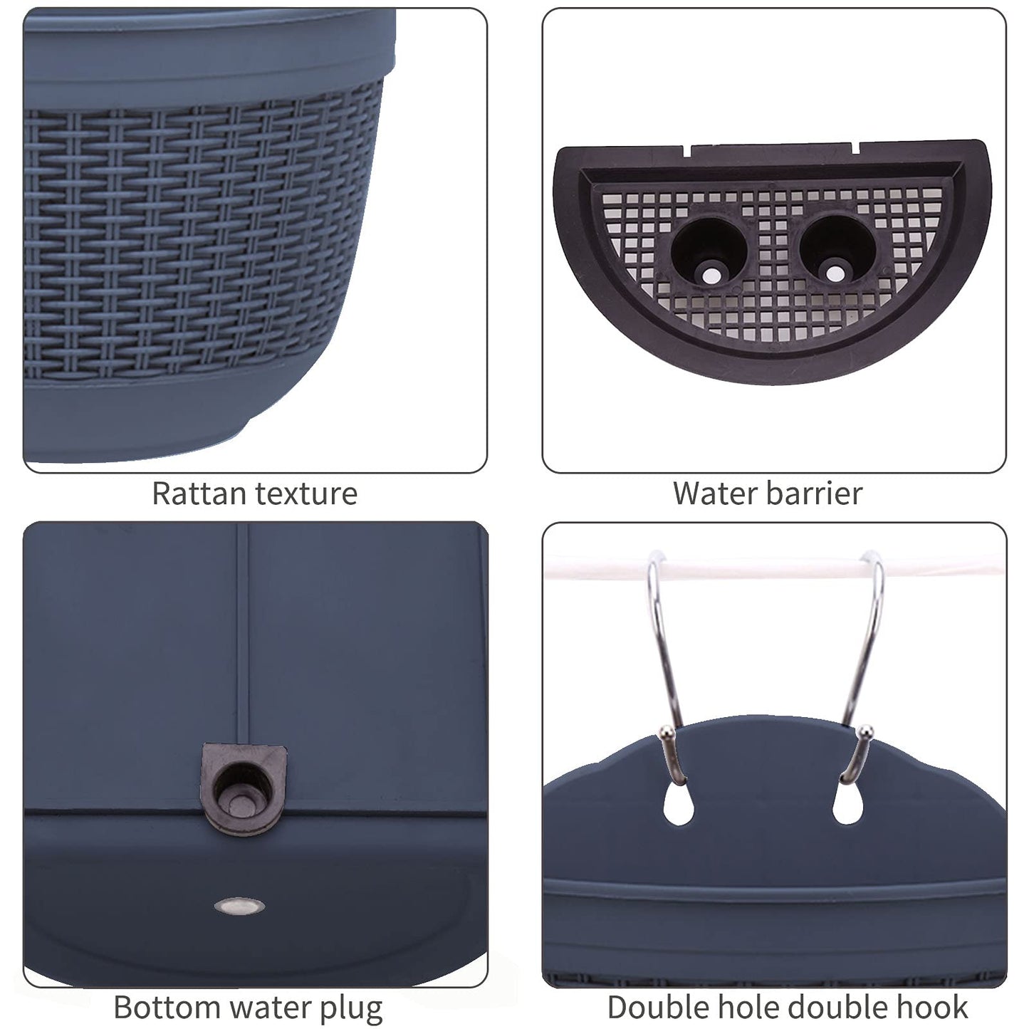 Set of 2 Pcs Hanging Planters Outdoor Hanging Basket Plastic Flower Pot Plants Holder Hanger for Balcony Fence Wall Mounted Planters Hanging Fence Planters with Drainage and 4 Hooks (F)