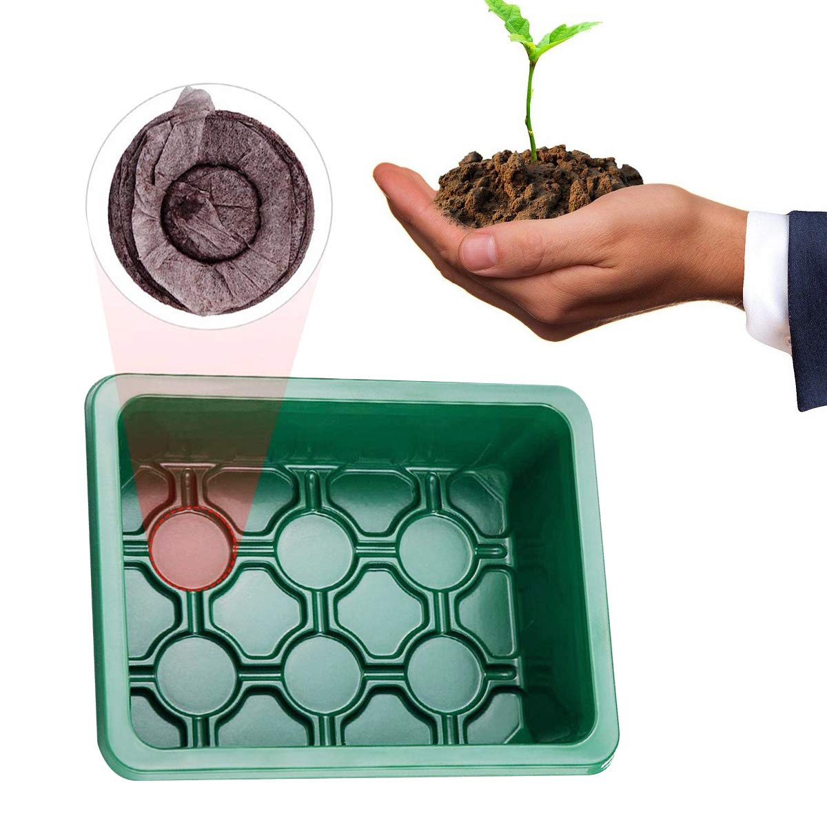 Fuuner Seed Trays,12 Pack 144 Cells Seedling Tray Kits, Garden Seed Propagator Set, Plant Germination Kit with Adjustable Humidity Dome and Base, for Greenhouse Grow Plant Seed, 12 Cells per Tray