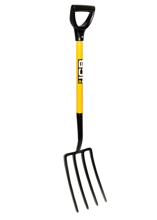 JCB 4 Prong Professional Garden Fork, 195 x 290mm Blade, Garden Digging Fork, Professional Metal Long Handle Heavy Duty Gardening Tool, Lifetime Warranty