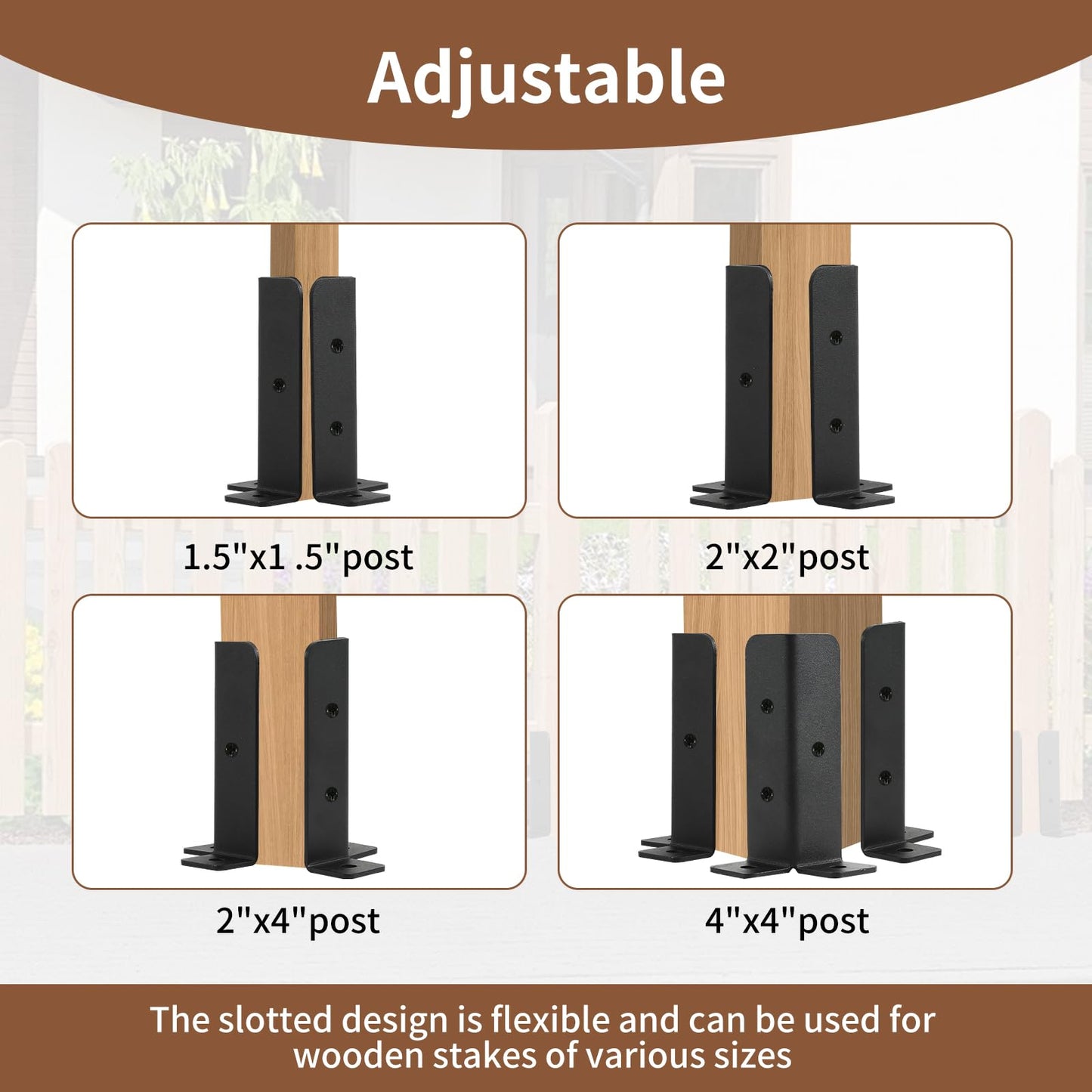 8 Pcs Fence Post Brackets, Metal Bolt Down Post Supports Adjustable Deck Post Anchor Brackets Fit 1.5x1.5,2x2,2x4,4x4 Post, Heavy Duty Fence Post Holder Support Base for Deck Railing Mailbox(2.8mm)