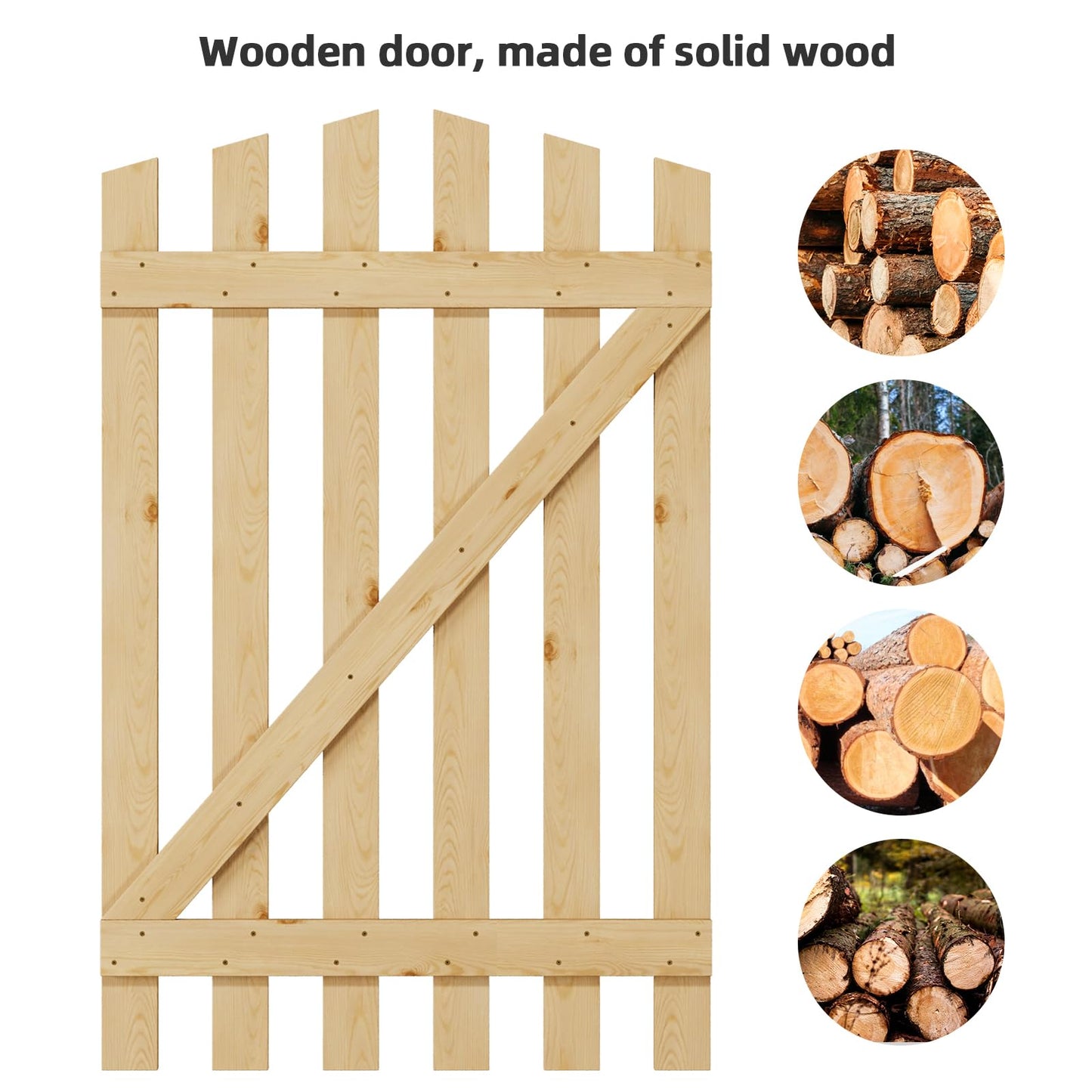 INMOZATA Garden Gate Wooden Pedestrian Gate with Gate Lock and Hinge, 2.5ft Wide x 4ft High (76cm Wide*120cm High)
