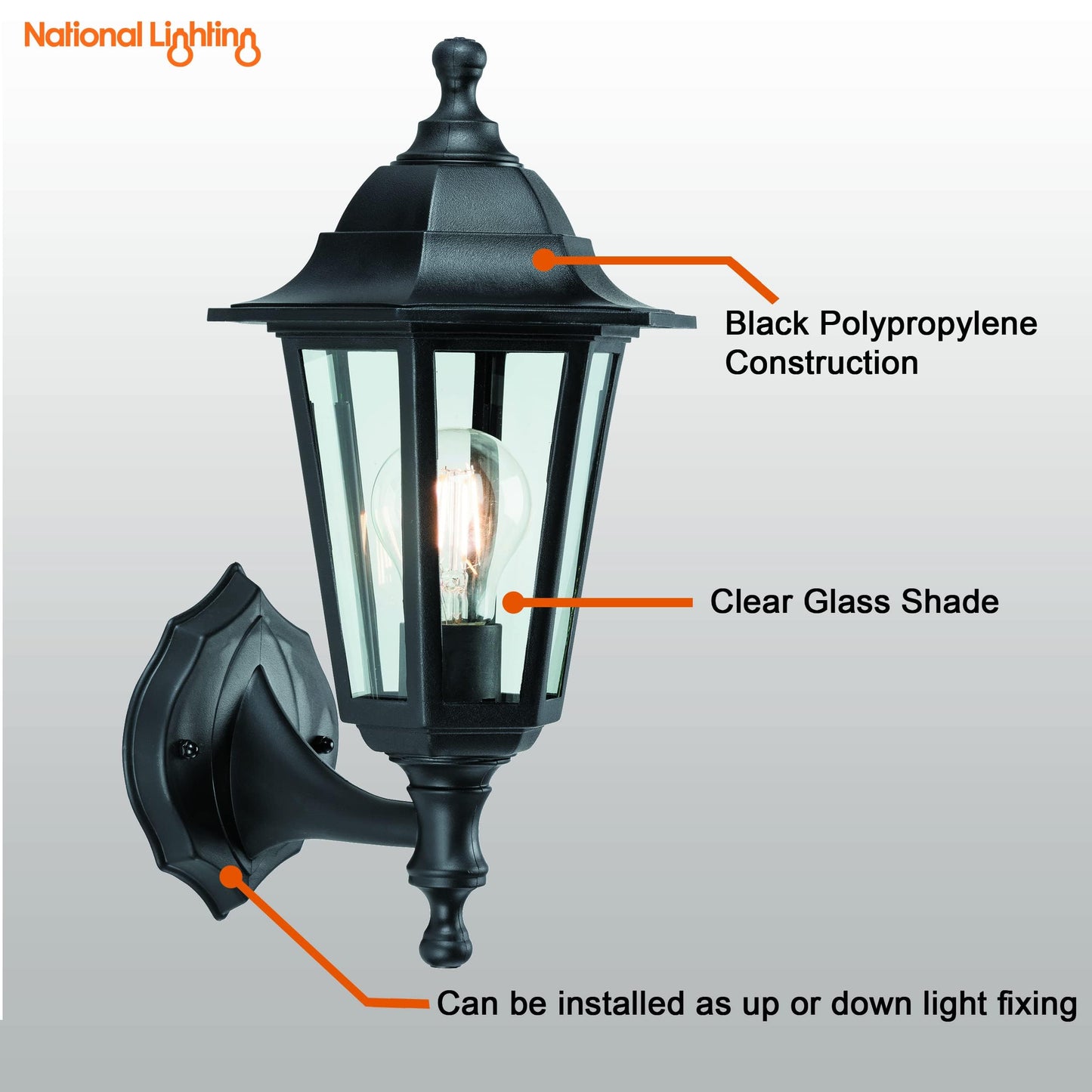 Mayflower Traditional Style Black Outdoor Garden Security Porch Weatherproof Wall Light Lantern IP44 Rated Reversible