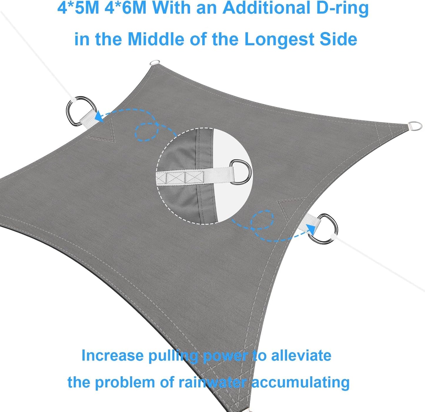 Ankuka Sun Shade Sail 4m x 6m Grey Rectangular Waterproof Garden Sun Sail Outdoor Patio Party Sunscreen Awning Canopy 98% UV Block With Rope