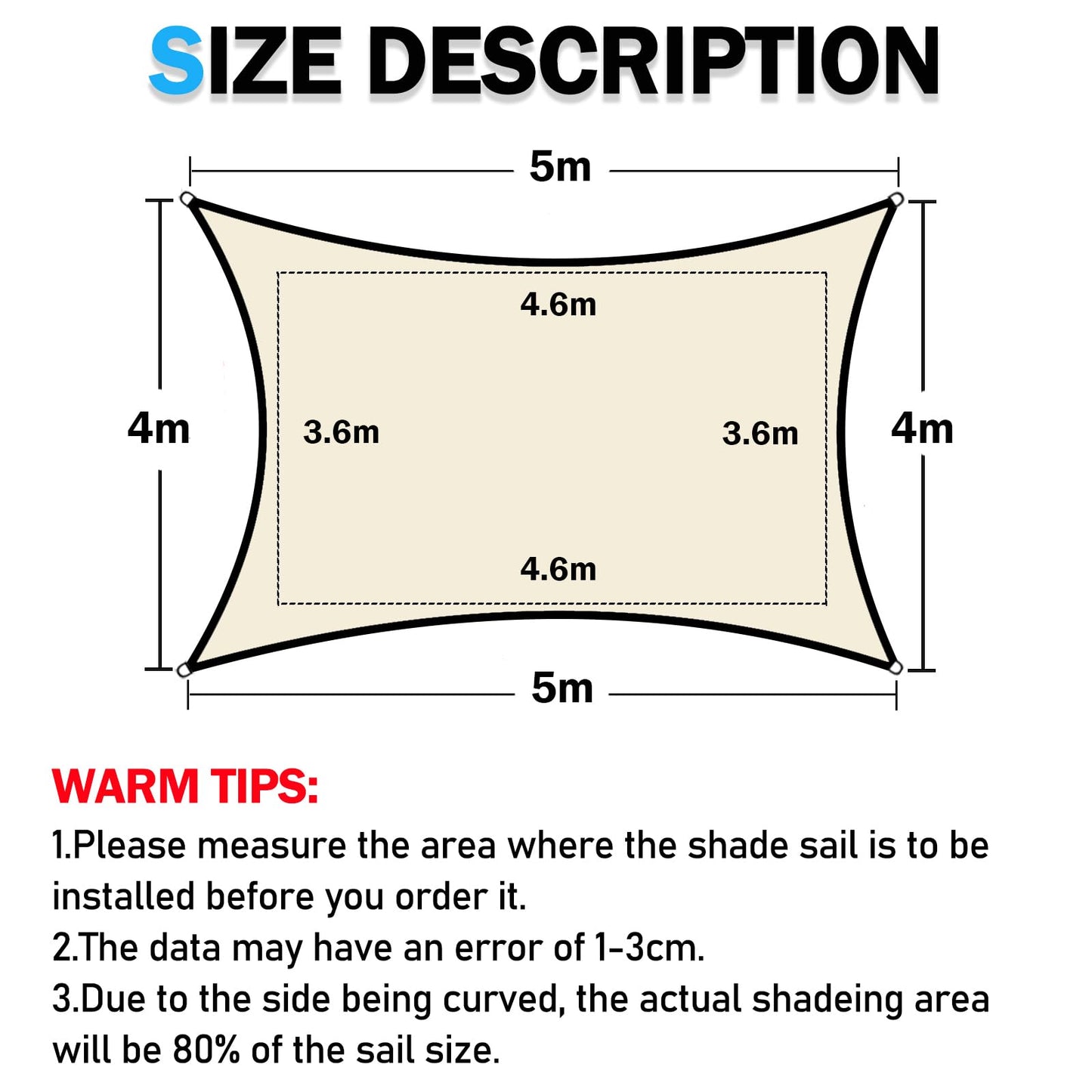 HEYOMART Sun Shade Sail 4m x 5m Rectangle Shade Sails Waterproof Outdoor Garden Patio Party Sunscreen Awning Canopy 98% UV Block With Free Rope, Grey