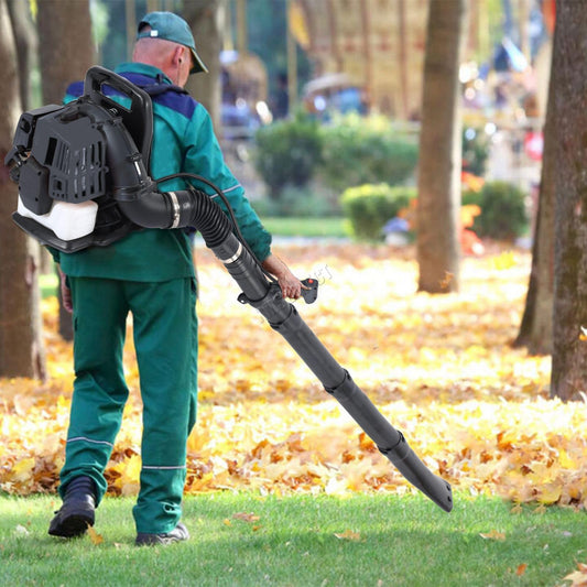 SwitZer Petrol Backpack Leaf Blower Snow Sand Stones Blower 291kmph Air Speed 52cc 2-Stroke Engine Support Harnesses Anti-Vibration 50 Minutes Per Litre Fuel Efficiency Adjustable Straps Grey