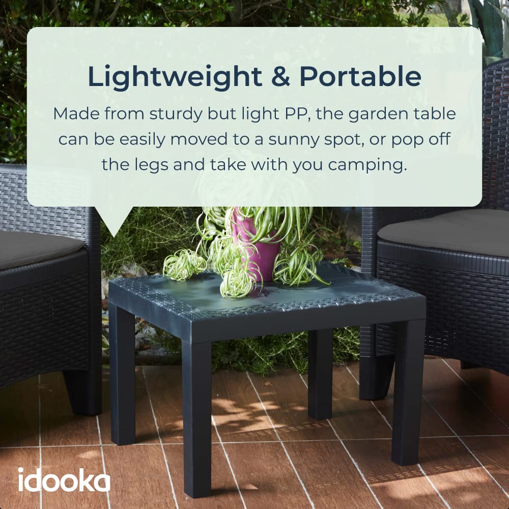 idooka Faux Small Rattan Side Table & Outdoor Coffee Table - Plastic Grey Garden Furniture Table Only with Wicker Effect, Perfect for the Balcony, Picnic, Backyard, and Patio, Easy Assembly