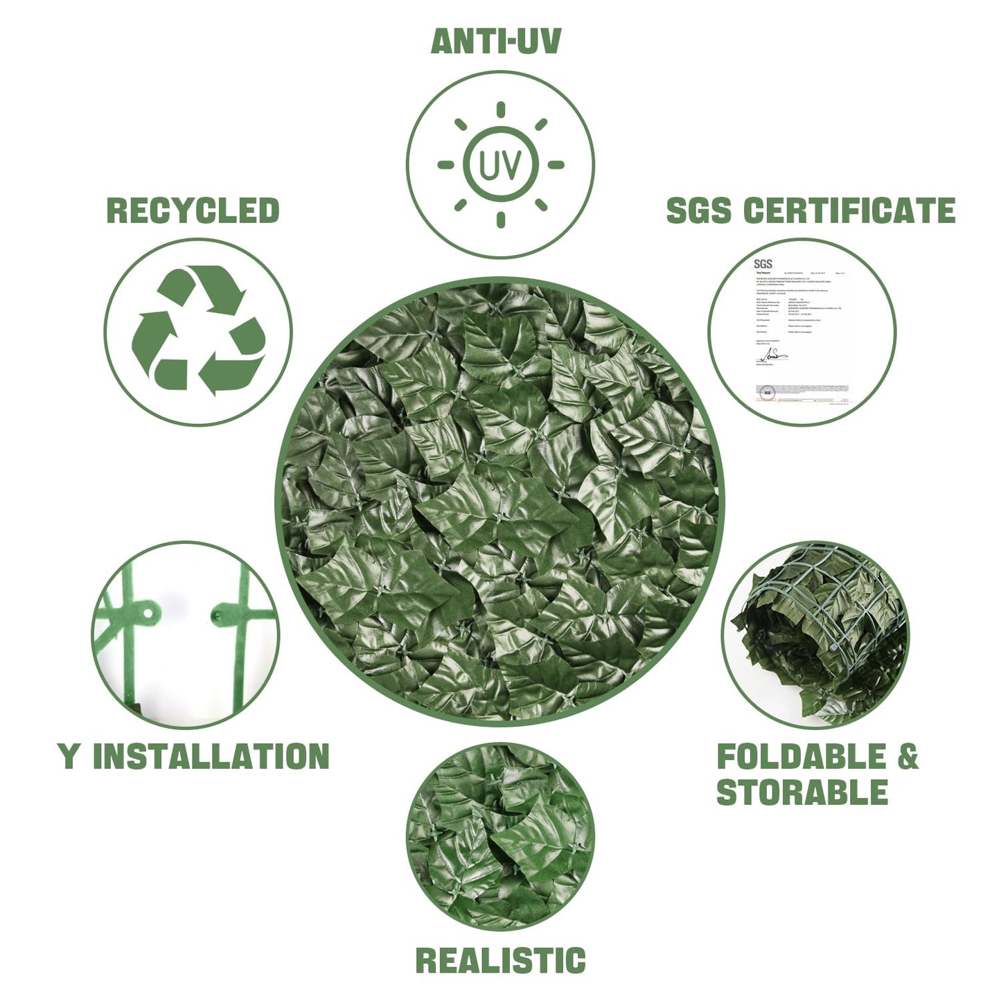 Artificial Ivy Fence Screening 5m x 1m, Green Fencing Hedge Roll Wall Privacy with 50 Green Cable Ties, Ivy Leaves Fence UV Fade Protected for Outdoor Garden Decor, Party, Wedding(39x118in)