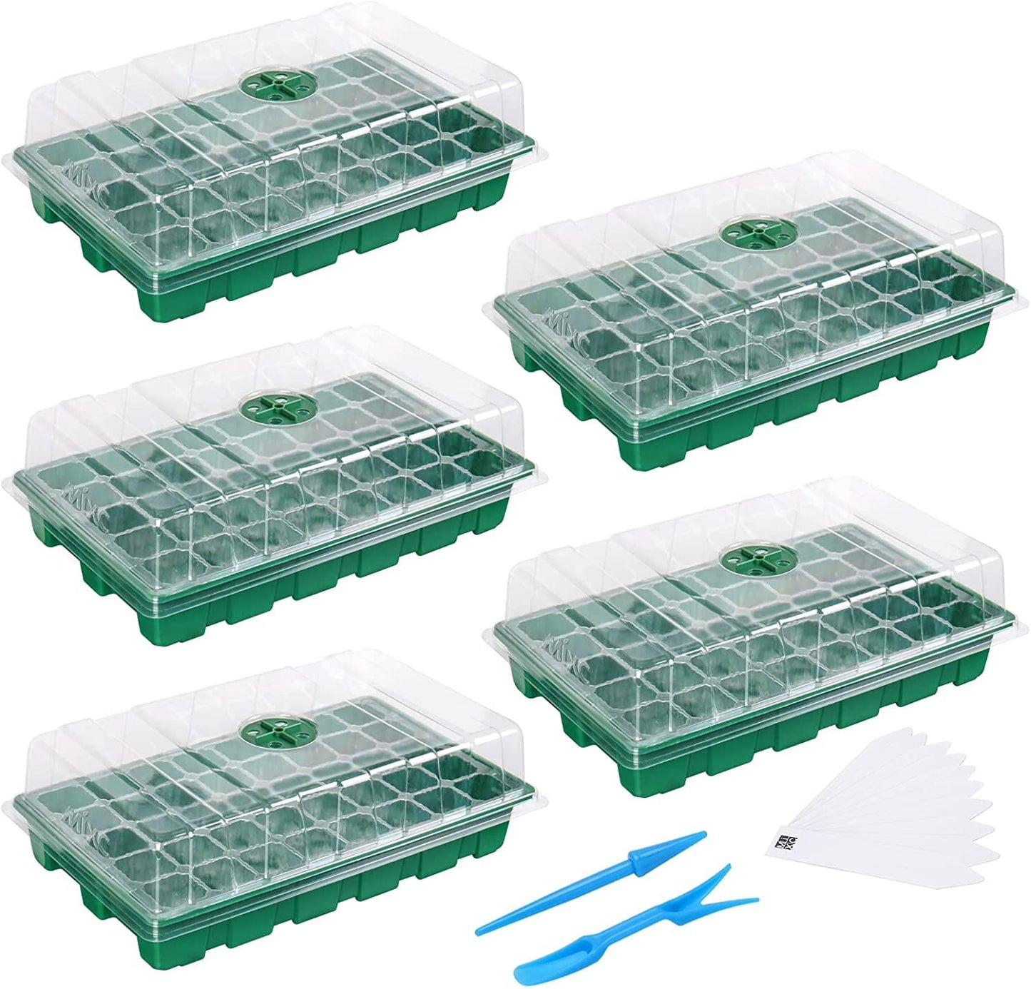 MIXC Seed Trays Propagator for Plants Greenhouse 5 Pack Garland Propagators with Lids 200 Cell Seedling Tray Growing Pots Trays Plant Germination Kit Plastic Propagating Set for Garden