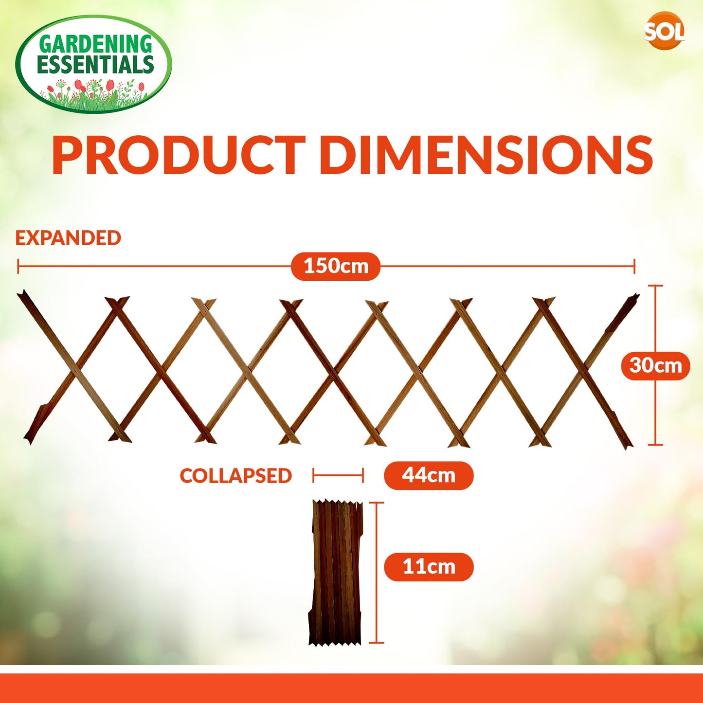 SOL 3pk Garden Trellis for Climbing Plants, 150cm x 30cm Expanding Garden Trellis for Fences, Walls & Planters, Durable Support, Withstand Weather Conditions, Ideal for Landscape & Decorations