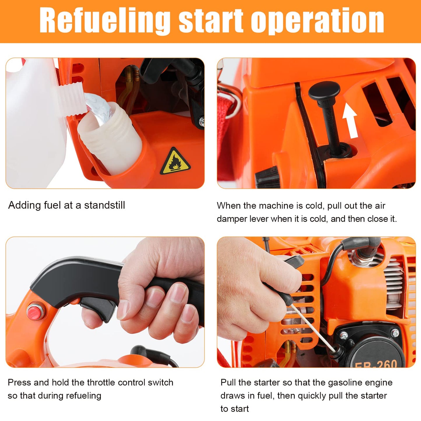 ASUNCELL Petrol Backpack Leaf Blower Fuel Leaf Blower Cordless Garden Blowers Handheld Engine Blower up to 270 Km/h airflow speed with Padded Support Straps and Detachable Tubes for Patios, Gardens