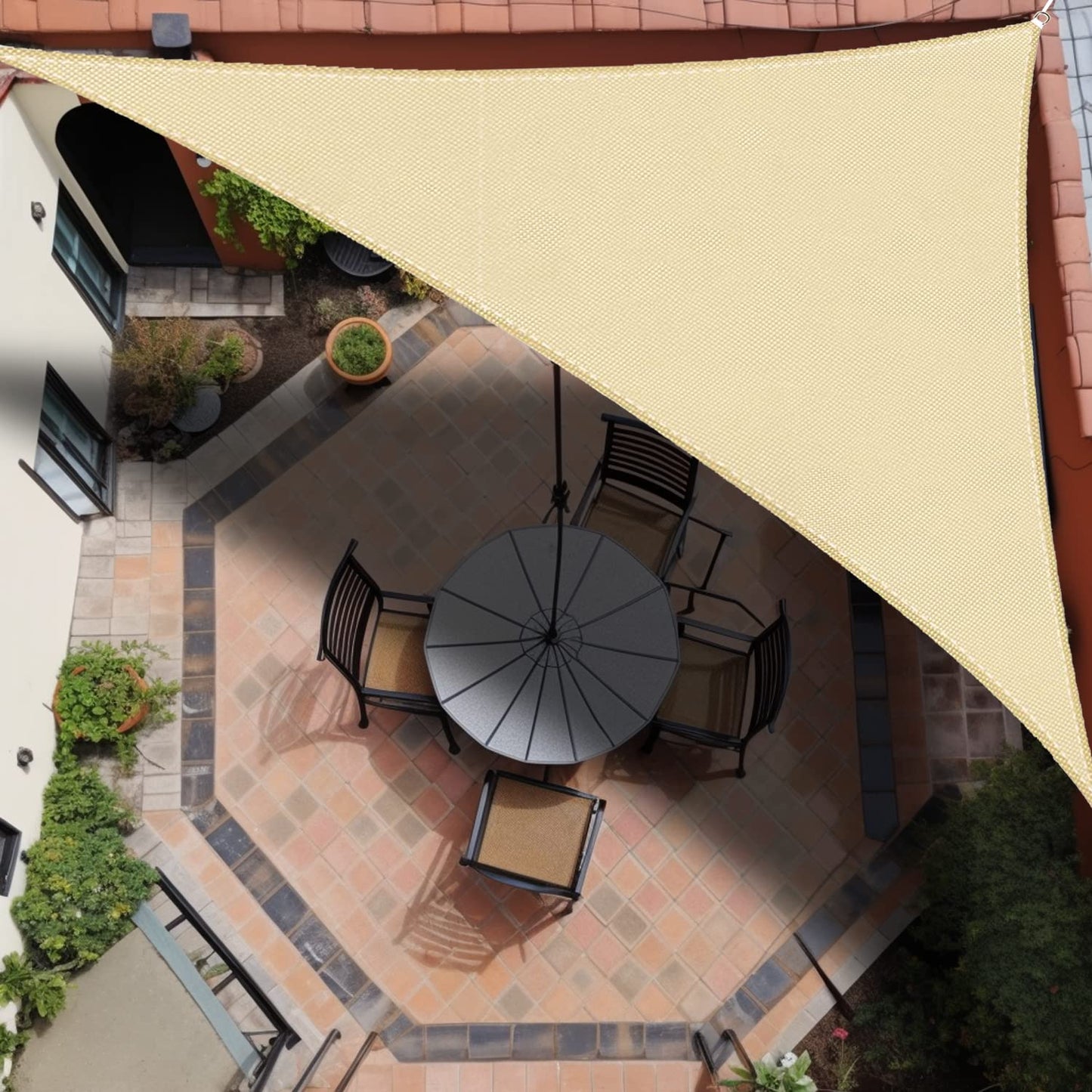 IOAOI Triangle Sun Shade Sail 3m x 4m x 5m Sails Canopy Waterproof Garden Sail Outdoor Awnings for Patios Waterproof with Free Rope - Pale Yellow