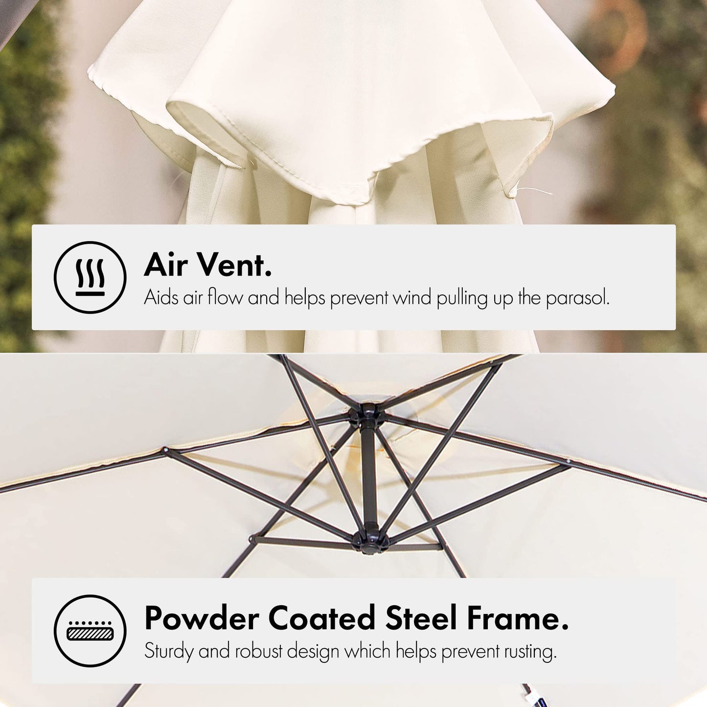 VonHaus Banana Parasol 3M – Cantilever Hanging Parasol Umbrella for Outdoor, Garden, Patio – Sun Shade Canopy with Hand Crank, Tilt & Rotate Function, UV30- Protection, Air Vent, Steel Frame – Cream