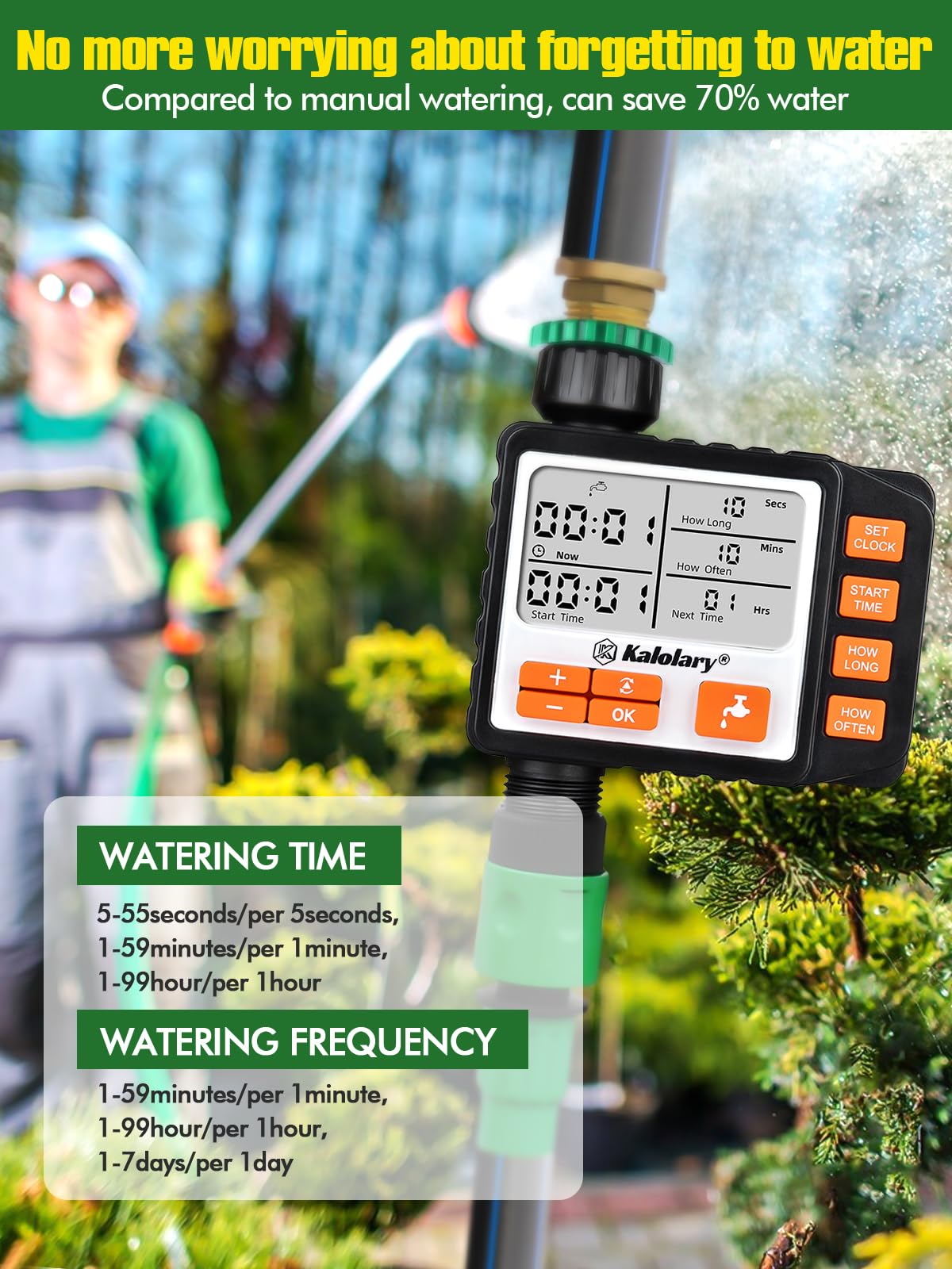 Kalolary Drip Irrigation Kit, 164 Ft Adjustable Garden Watering System with Timer, 133 PCS Blank Distribution Watering Drip Tubing Kits for Patio Lawn Garden Greenhouse Flower Bed