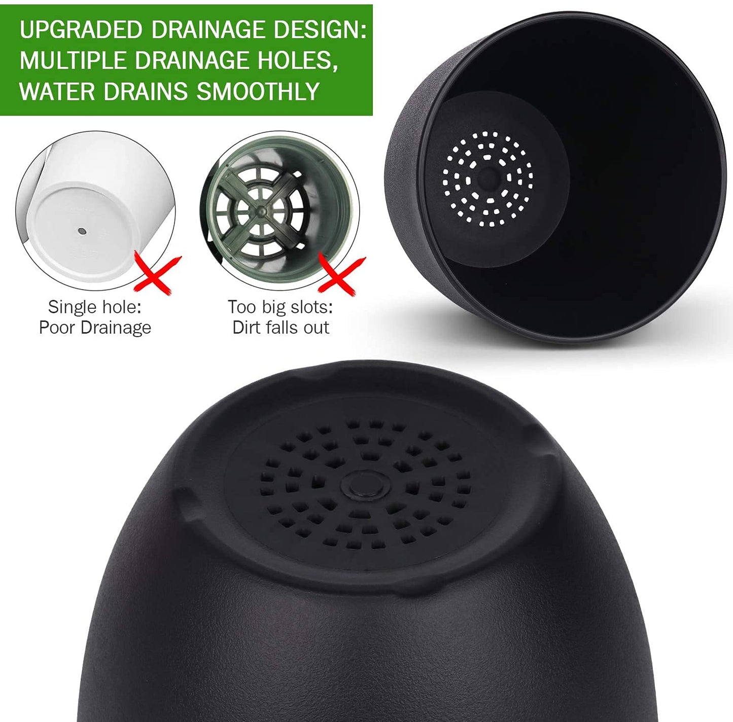 KAHEIGN 10Pcs 14cm Plastic Plant Pots Plant Container Indoor Flower Pots with Pallet Trays for Office House (14 x 12cm, Black)